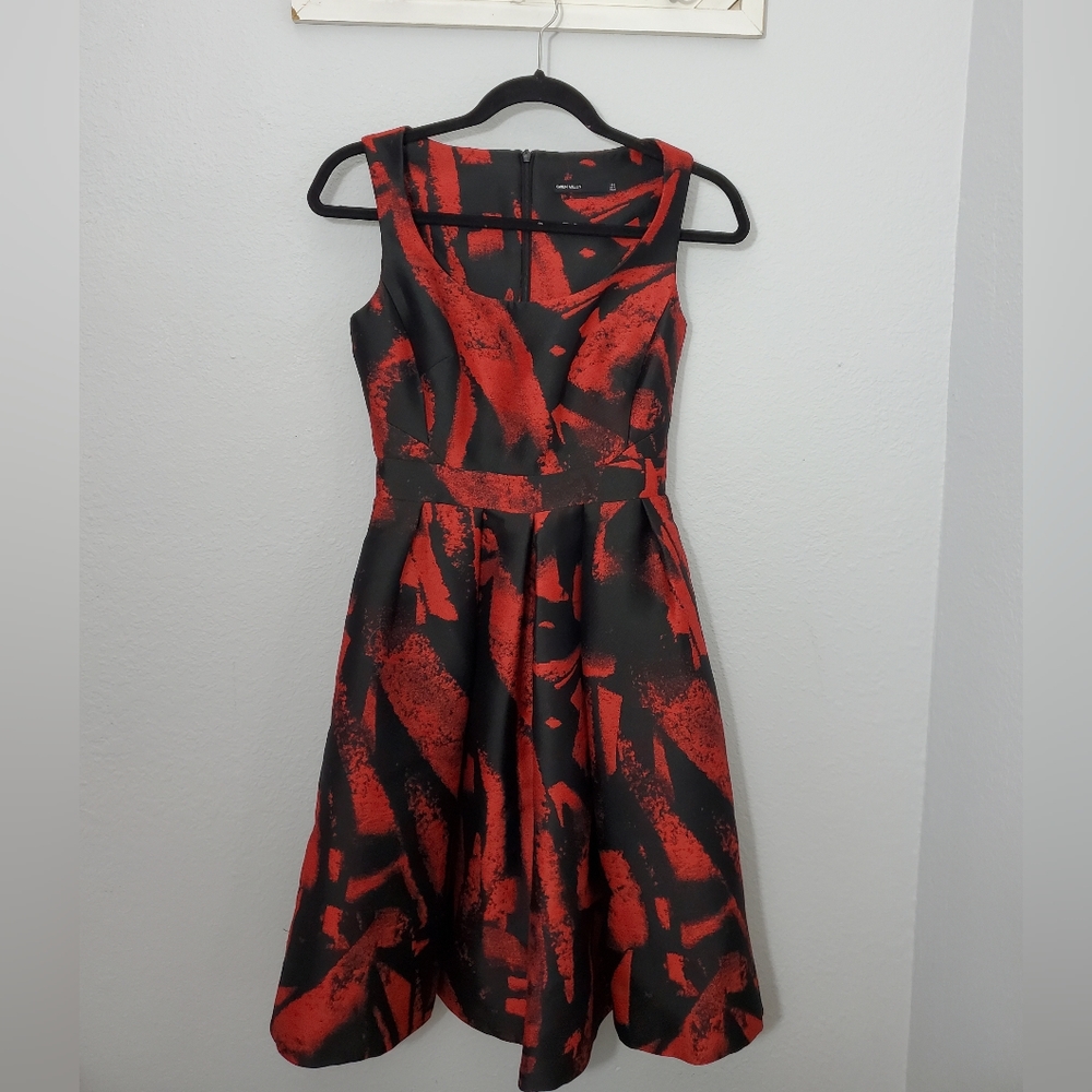 Karen Millen red and black geometric cocktail dress
